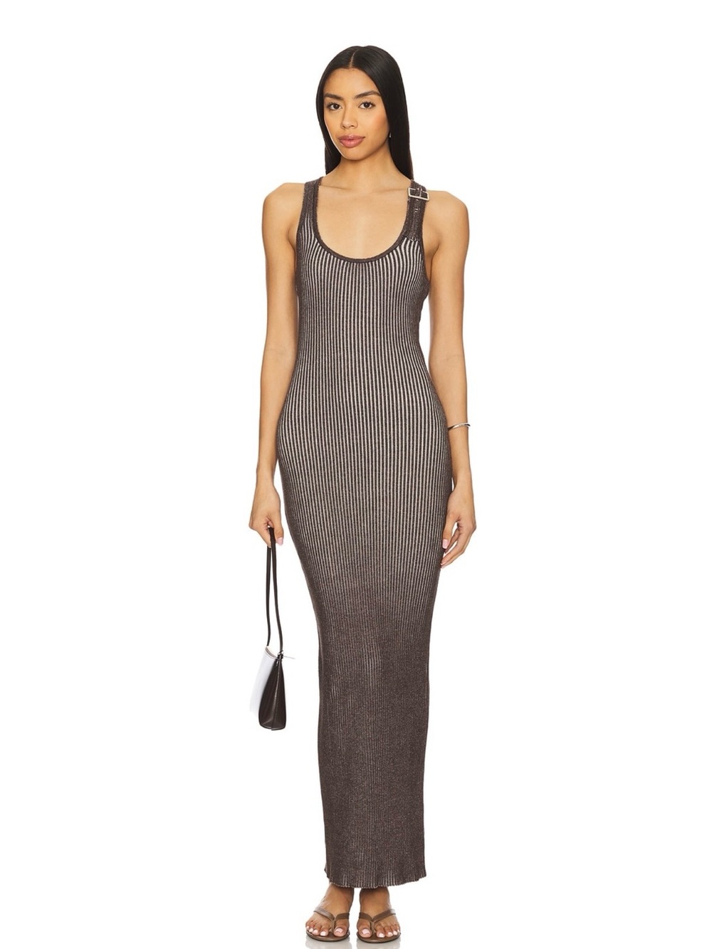 Lioness Rebirth Ribbed Maxi Dress in Chocolate/Bronze